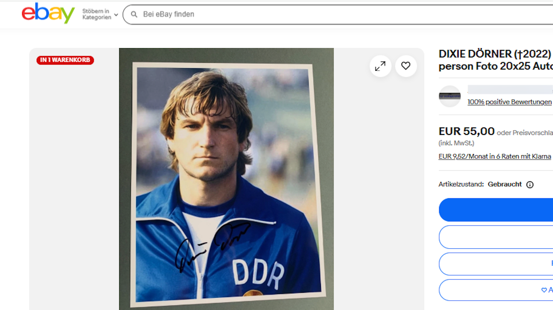 Für das handsignierte Autogrammfoto von Dixie Dörner werden bei Ebay 55 Euro aufgerufen.
