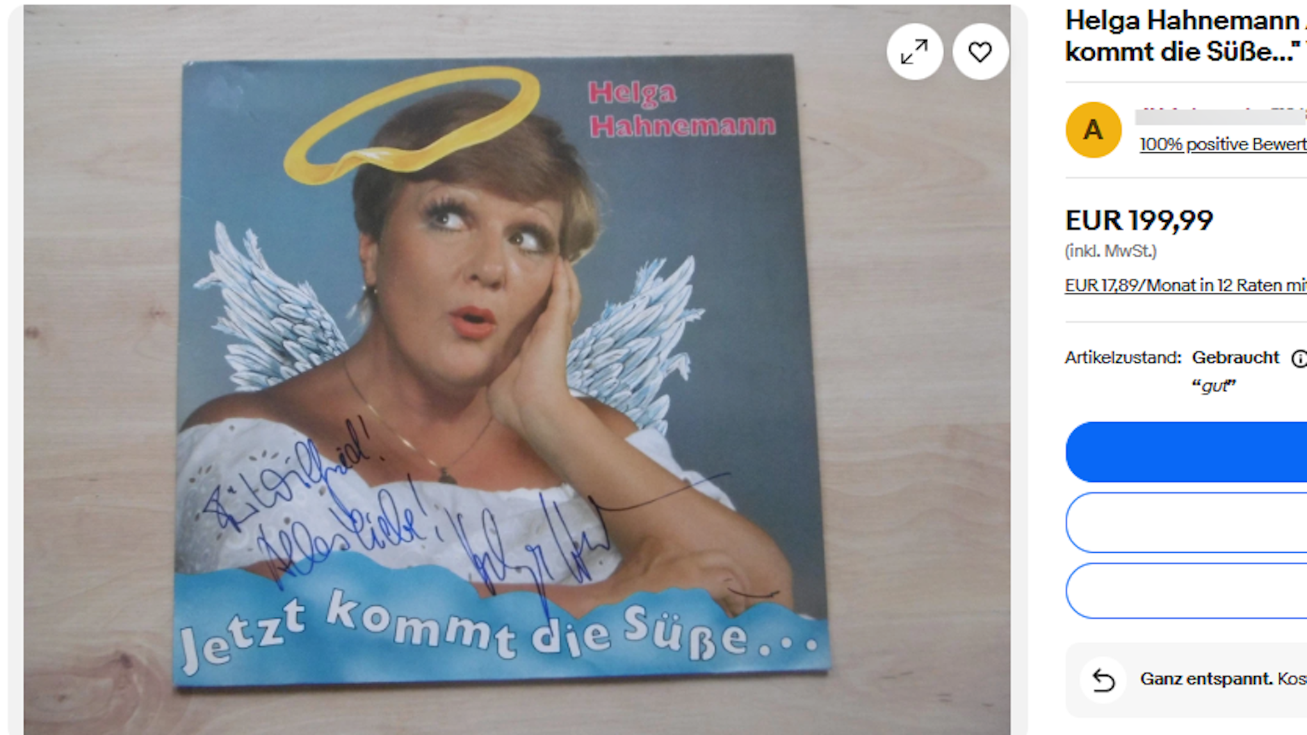 Die signierte LP von Helga Hahnemann hat eine handgeschriebene Widmung für einen Wilfried.