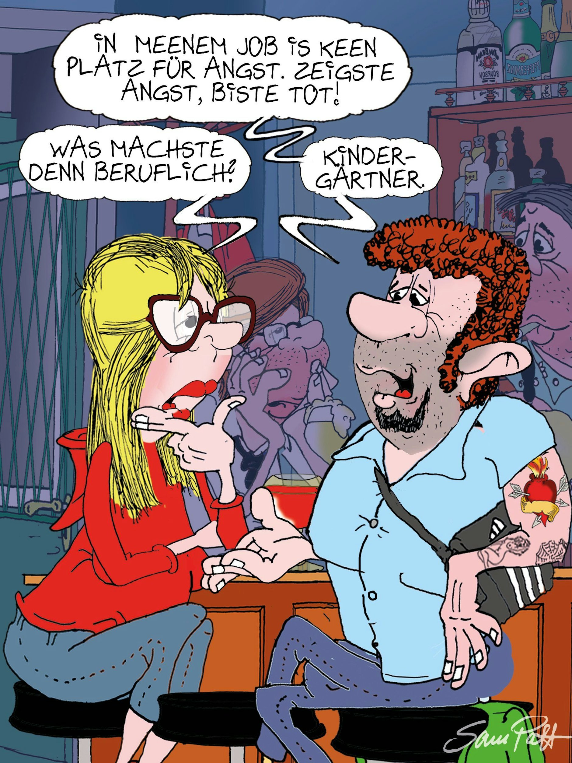 Der Cartoon des Tages entführt Sie auch heute in die Welt unseres Zeichners Sam Paff aus Berlin - und dort ist der Berliner Humor zu Hause!