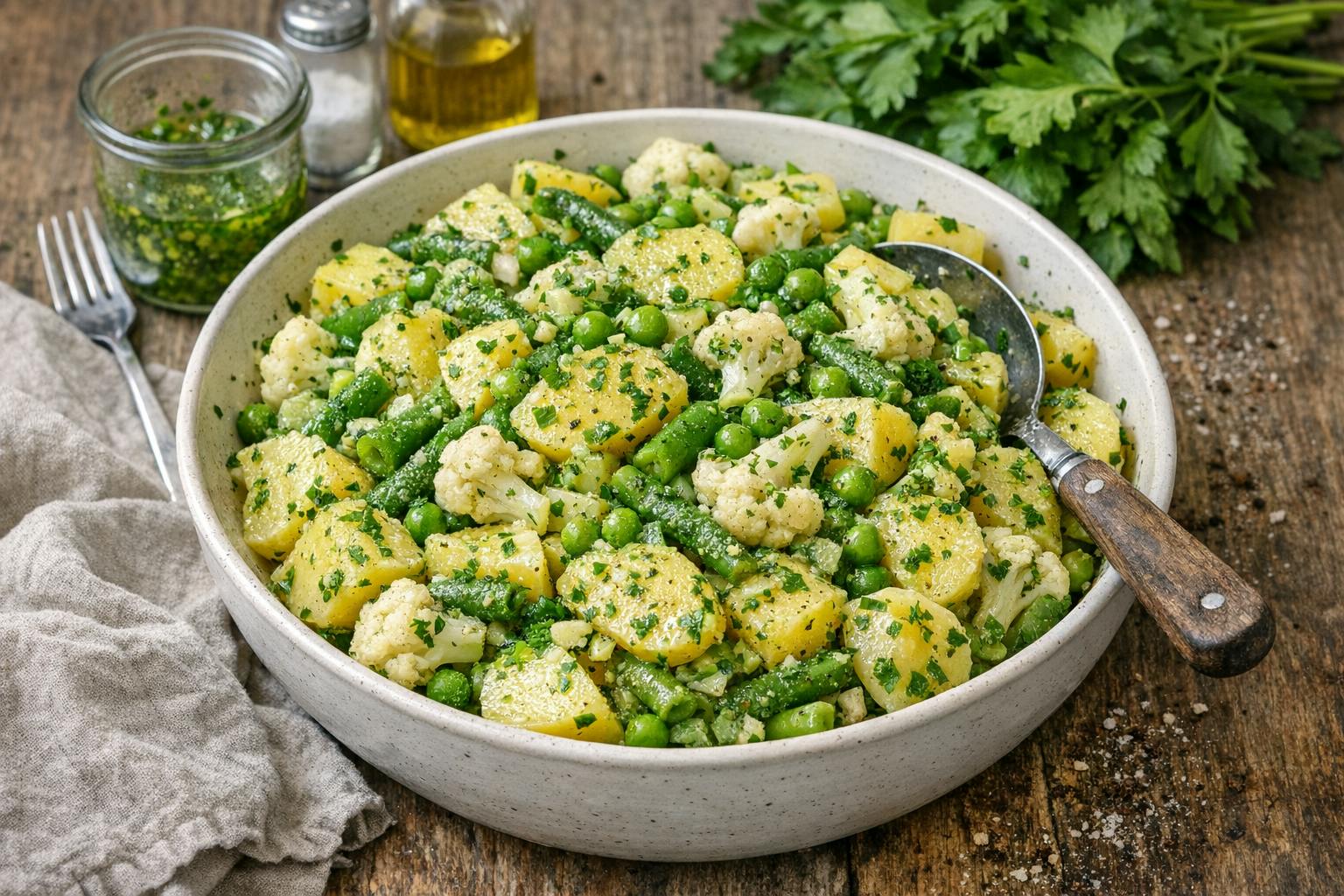 Gekochte Kartoffeln, viel Gemüse und ein würziges Dressing: Dieses Rezept für Kartoffelsalat ungarisch haben wir in einer alten Zeitschrift aus der DDR gefunden.