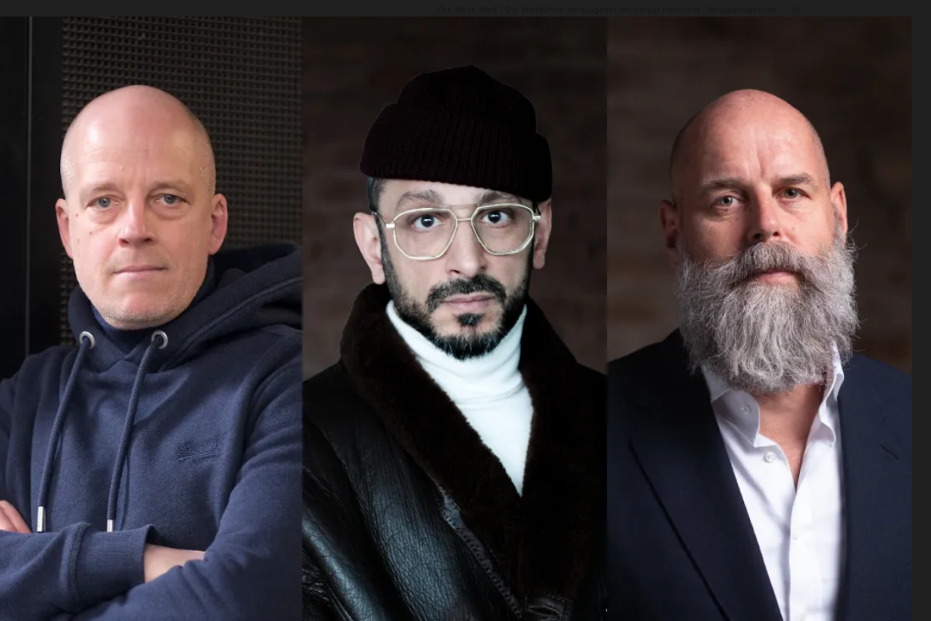 Per Leo, Behzad Karim Khani und Holger Friedrich treffen am 19. März im Theater Ost aufeinander.