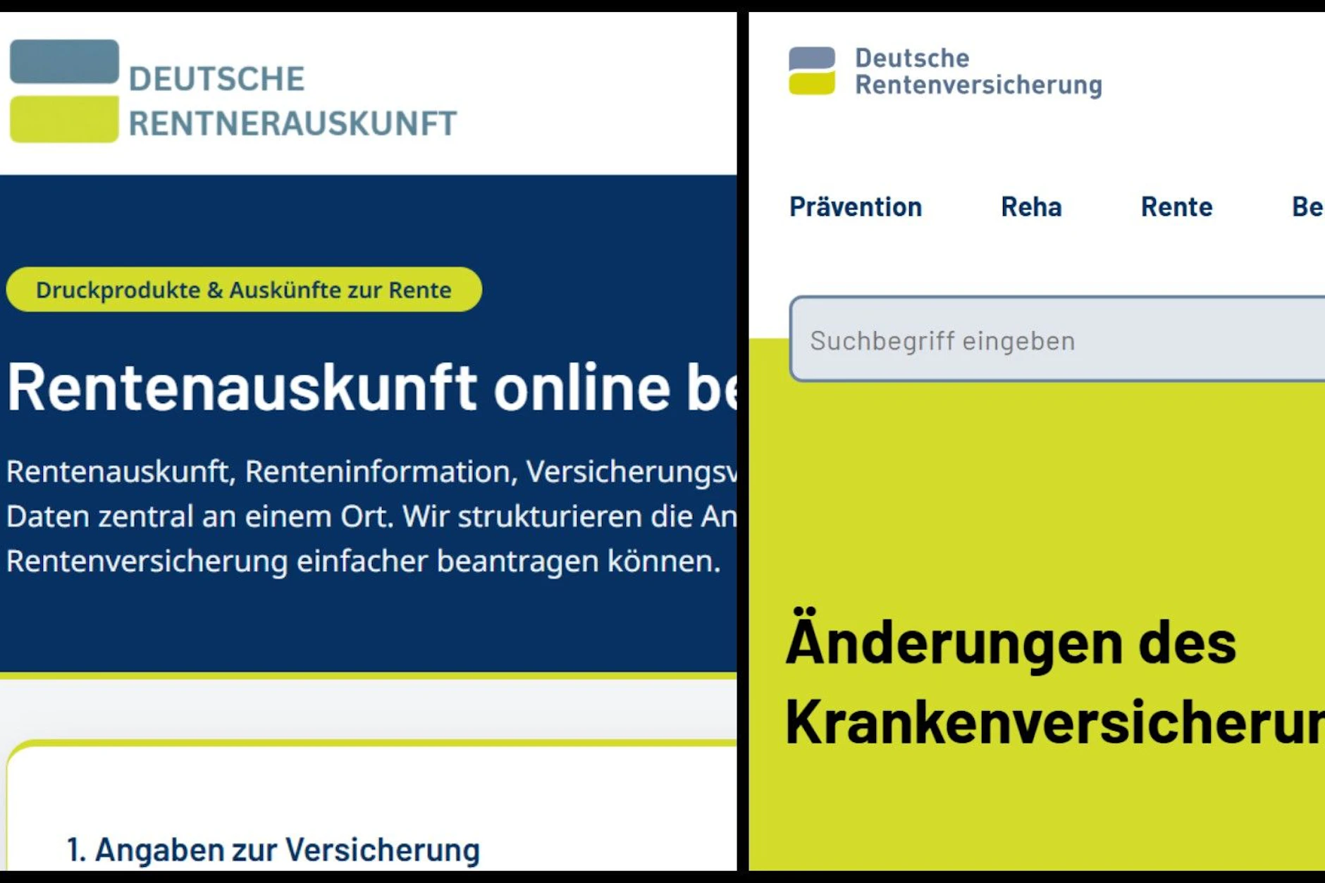 Das kostenpflichtige Portal (l.) sieht der Original-Seite der Rentenversicherung sehr ähnlich.