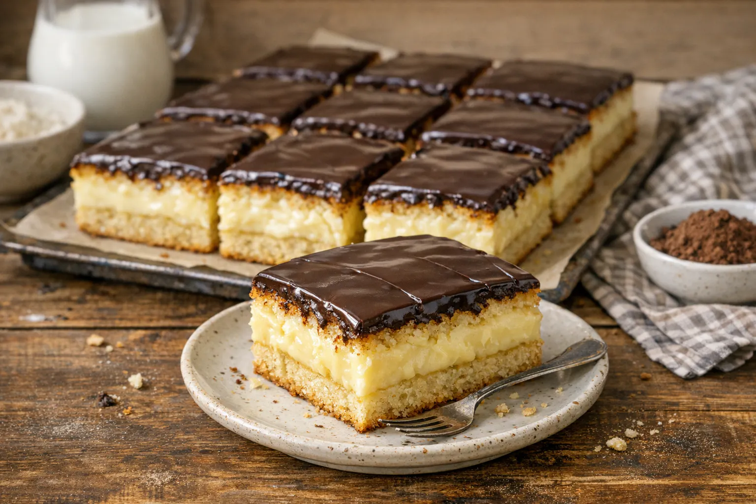 Puddingkuchen mit Schokoguss ist ein echter Klassiker aus der DDR. Mit unserem Rezept backen Sie den leckeren Kuchen ganz einfach.