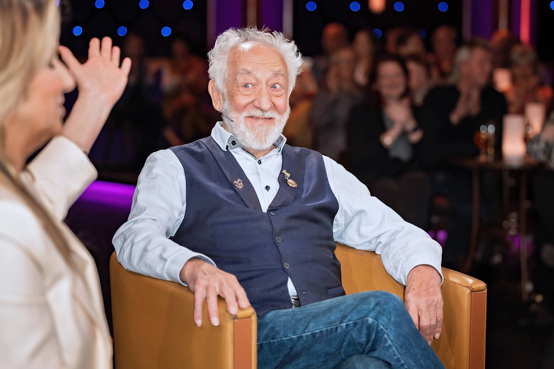 Dieter Hallervorden auf dem „Riverboat“ im Gespräch mit Moderatorin Kim Fisher.