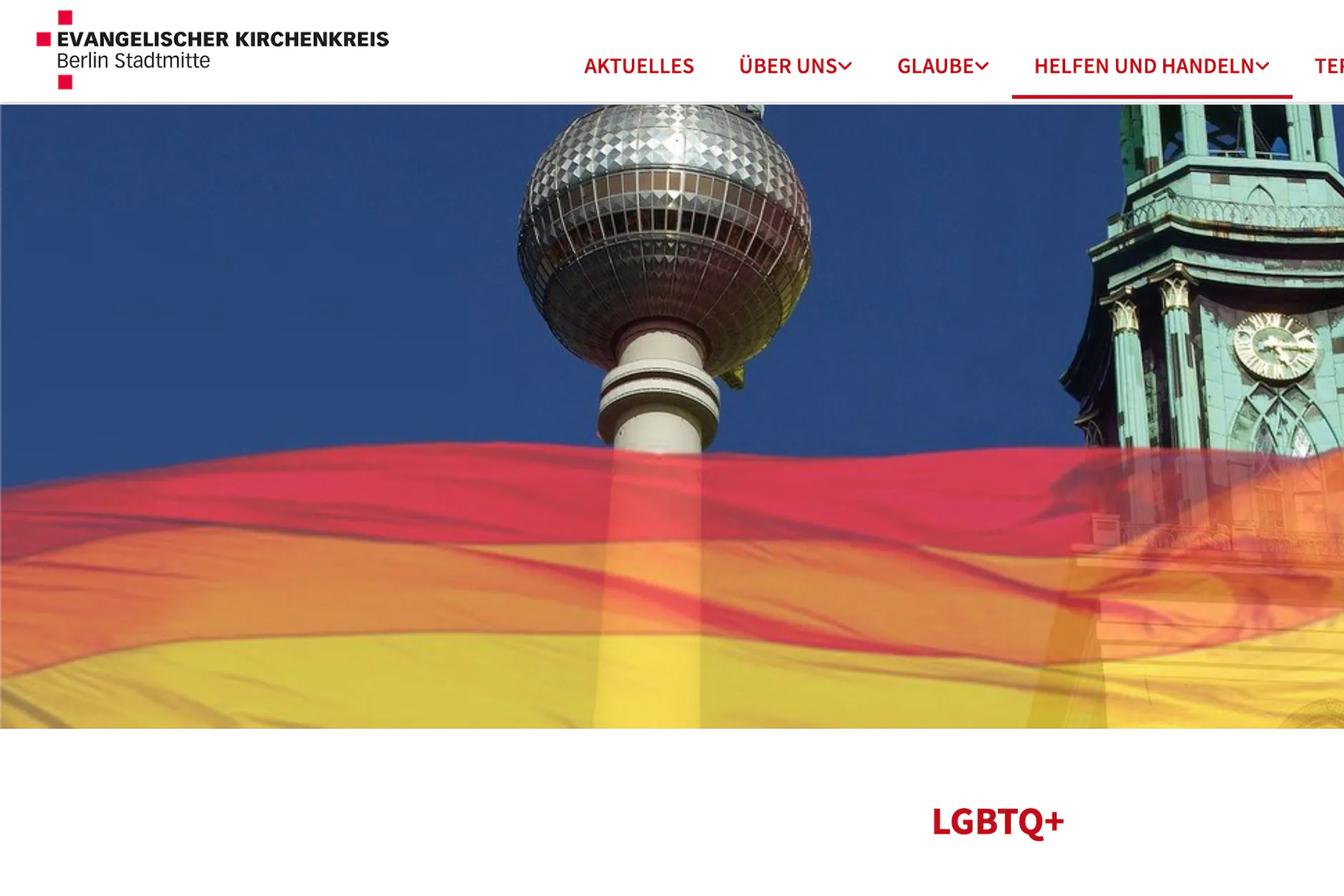 2026: Die Homepage des Evangelischen Kirchenkreises Berlin Mitte zeigt die Regenbogen-Flagge.