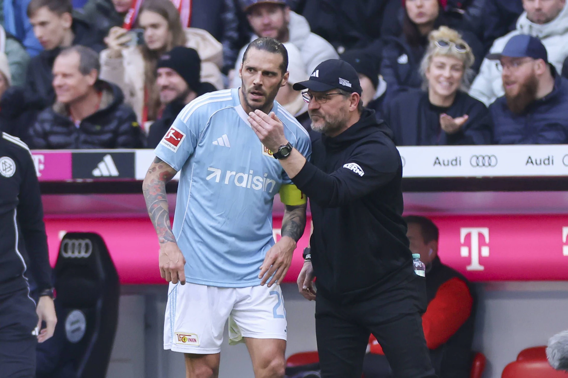 Kapitän Christopher Trimmel (l.) und Trainer Steffen Baumgart waren mit dem 1. FC Union Berlin beim Gastspiel in München über 90 Minuten die klar schwächere Mannschaft.
