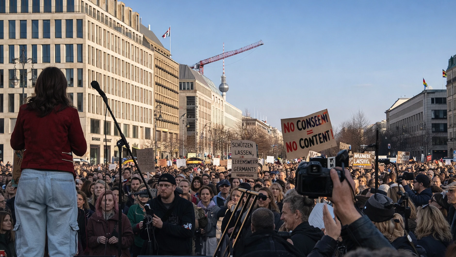 Protest vor dem Brandenburger Tor: Tausende fordern strengere Gesetze gegen sexualisierte und digitale Gewalt.