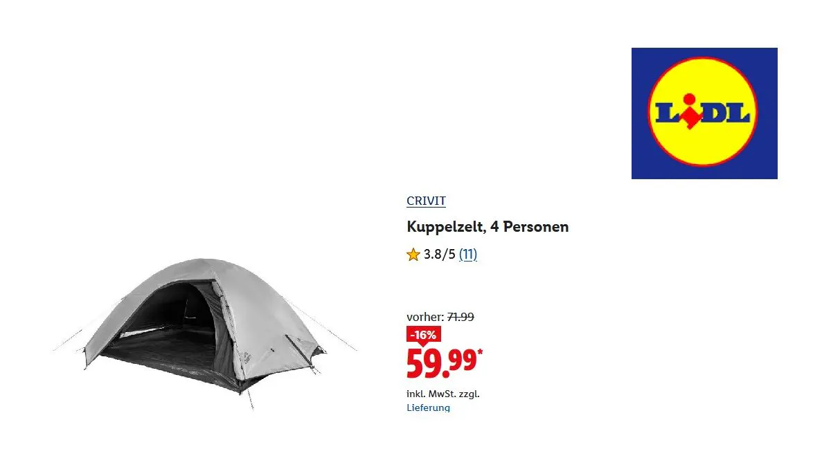 Kuppelzelt von Crivit für vier Personen