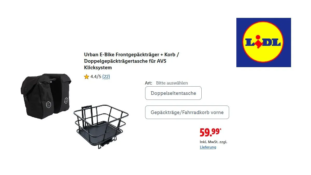 Urban E-Bike Frontgepäckträger + Korb / Doppelgepäckträgertasche für AVS Klicksystem