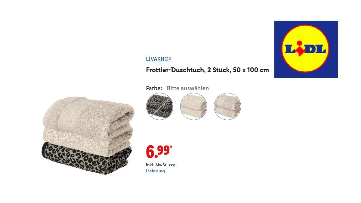 Frottier-Duschtuch 2 Stück, 50 x 100 cm