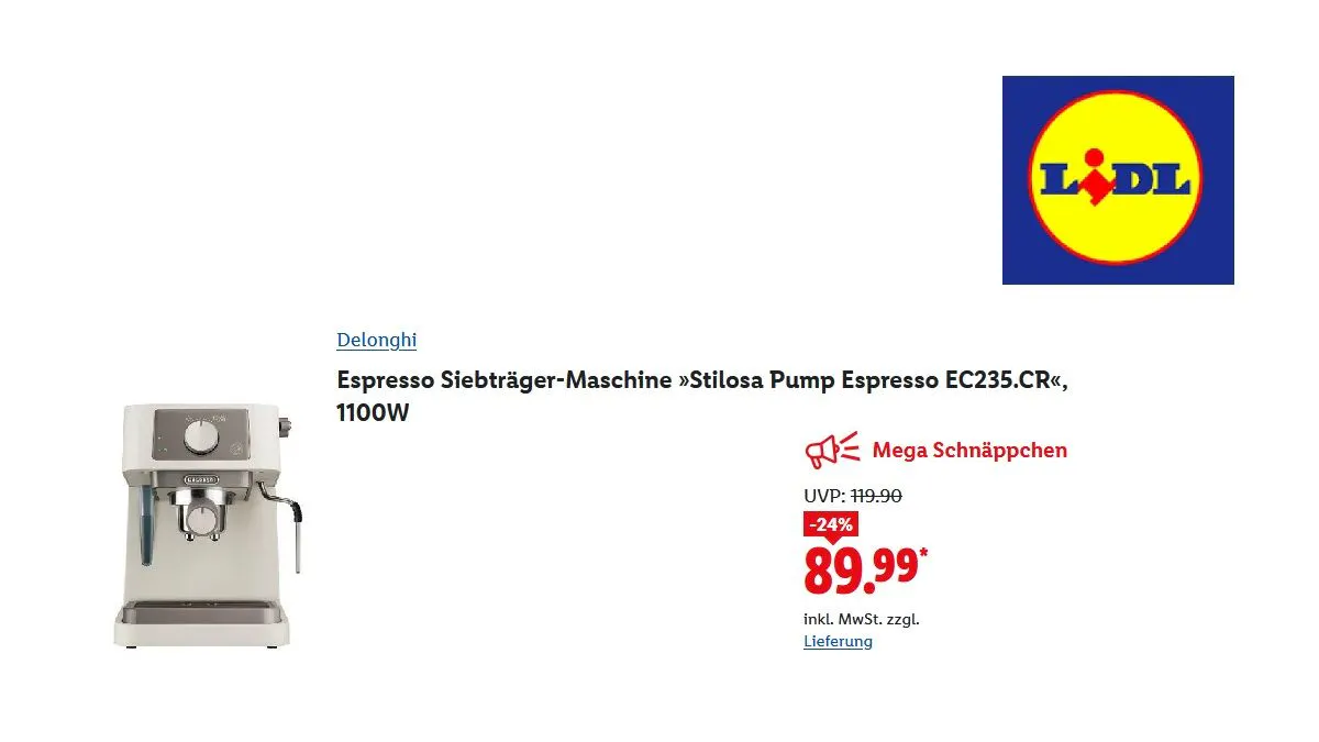 Espresso-Siebträger-Maschine des Markenherstellers Delonghi