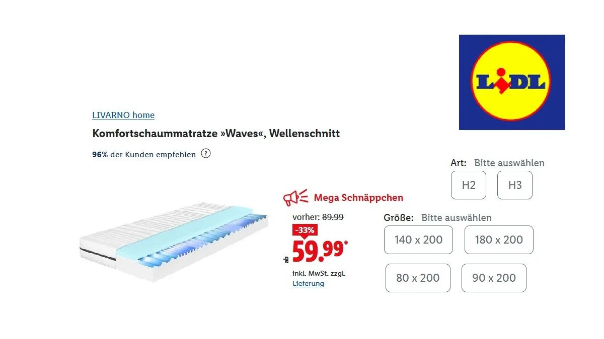 Komfortschaummatratze „Waves“ von Livarno Home