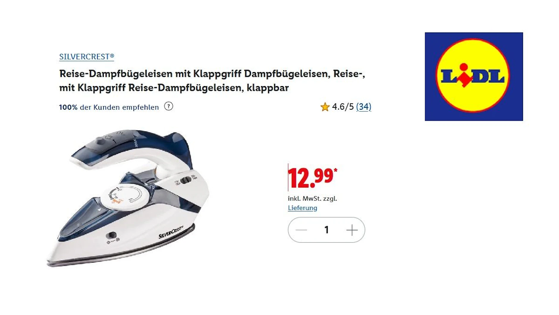 SILVERCREST Reise-Dampfbügeleisen mit Klappgriff