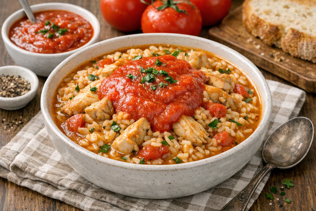 Leckerer Broilereintopf mit Reis: Dieses Gericht ist das perfekte schnelle und günstige Abendessen für alle, die mal wieder den Osten kosten wollen.
