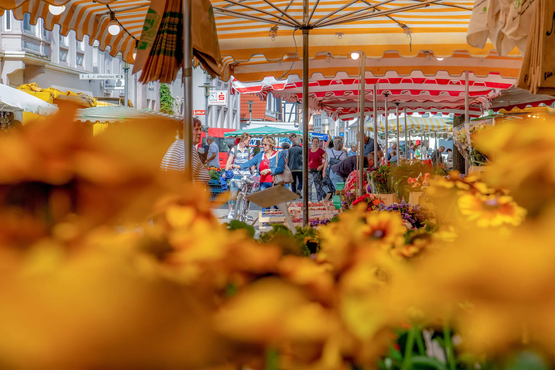 Umsonst und draußen: Ein Besuch auf dem Wochenmarkt hebt die Laune, versprochen.