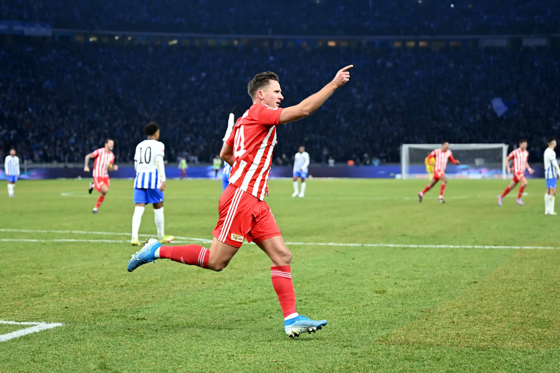 Ex-Unioner Paul Seguin spielt seit dem Sommer für Hertha BSC. Der Mittelfeldmann ist der letzte Derby-Torschütze, traf im Januar 2023 im Olympiastadion zum 2:0-Derbysieg für den 1. FC Union Berlin.