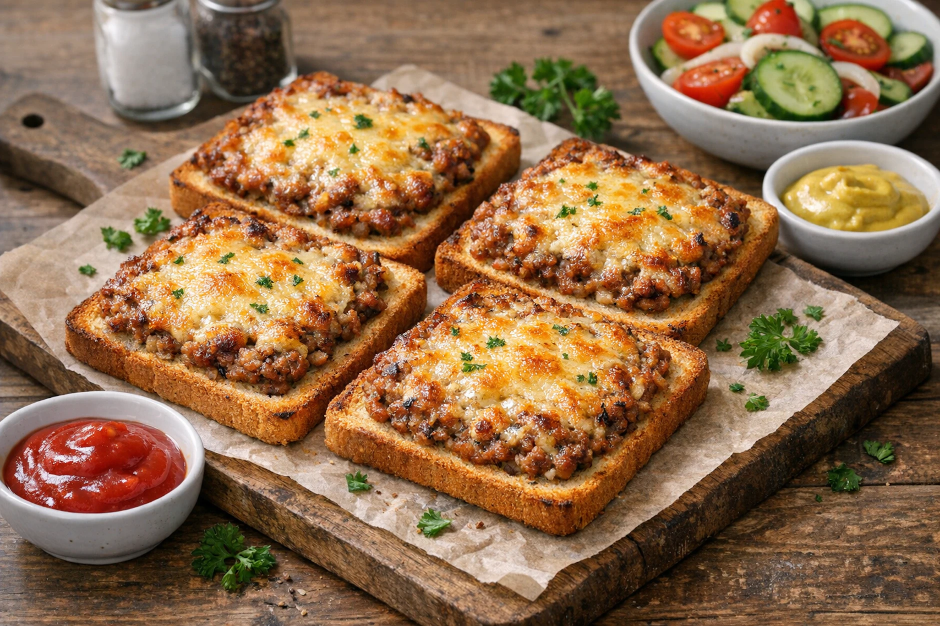 Leckere Hackfleischtoasts mit Käse überbacken sind das perfekte Abendbrot, das wusste man schon in der DDR.