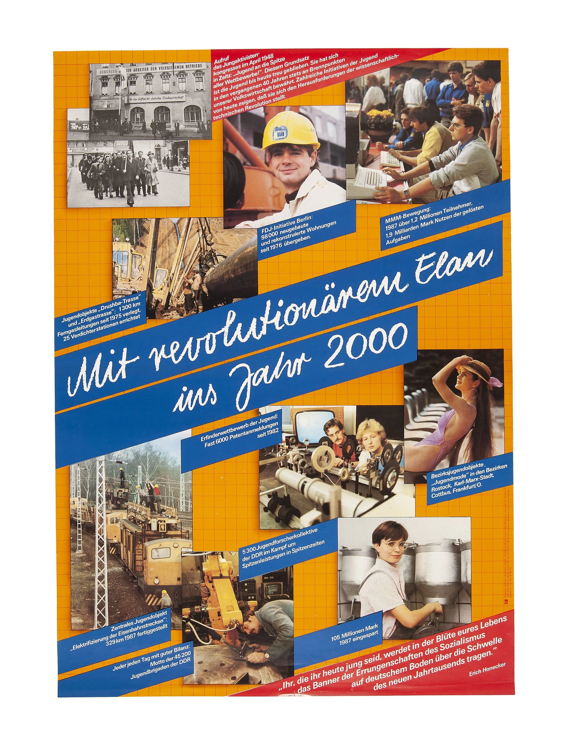 Die DDR im Jahr 2000? Die Regierung fühlte sich laut diesem alten Propagandaplakat aus dem DDR Museum Berlin gut für die Jahrtausendwende gerüstet.