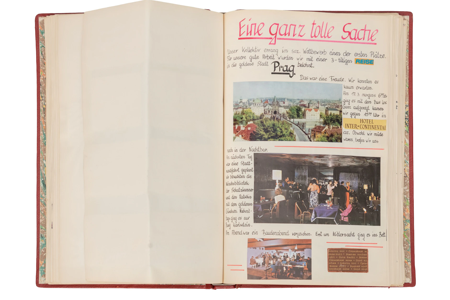 In den Brigadetagebüchern wurden in der DDR Dinge aus dem Arbeitsalltag dokumentiert, aber auch Ereignisse wie Betriebsausflüge.