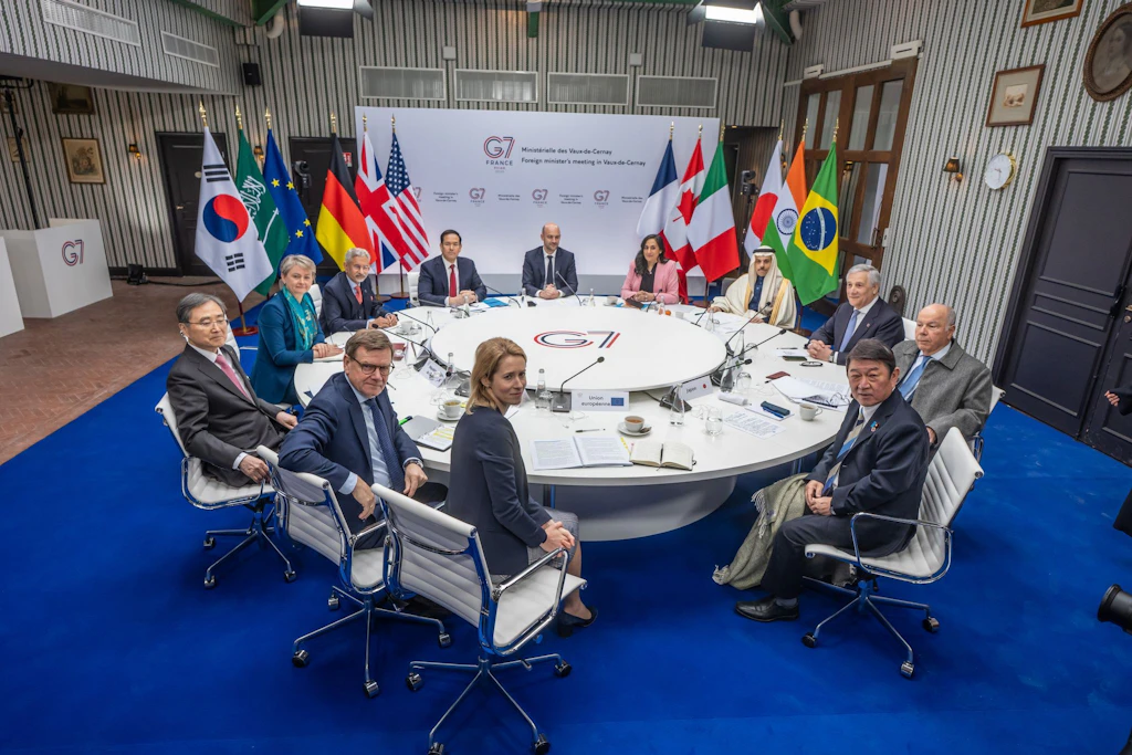 Außenminister Johann Wadephul (Mi, li.) mit seinen Amtskollegen beim G7-Treffen in Frankreich. Im Fokus standen der Iran-Krieg und die Ukraine.