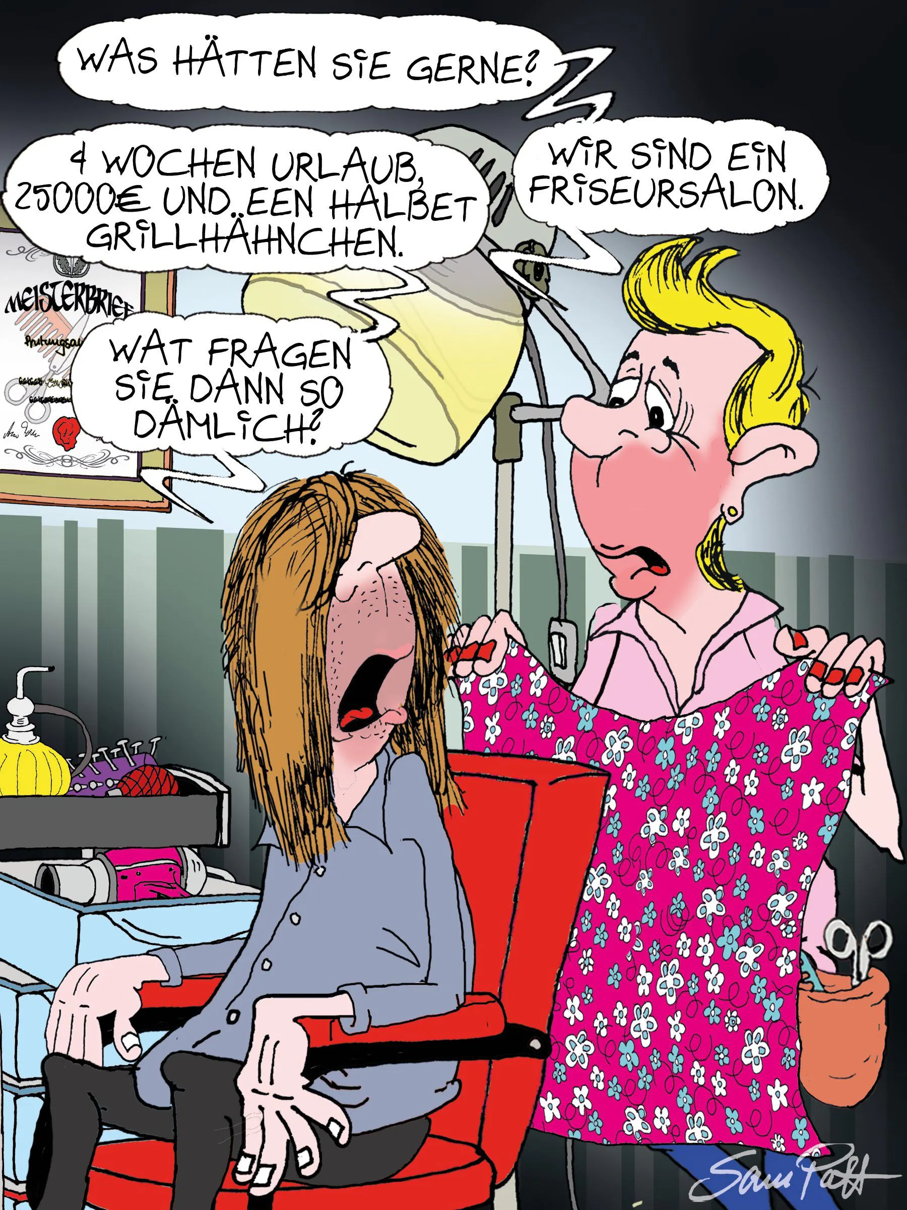 Der Cartoon des Tages kommt auch am Sonntag von unserem Zeichner Sam Paff aus Berlin.