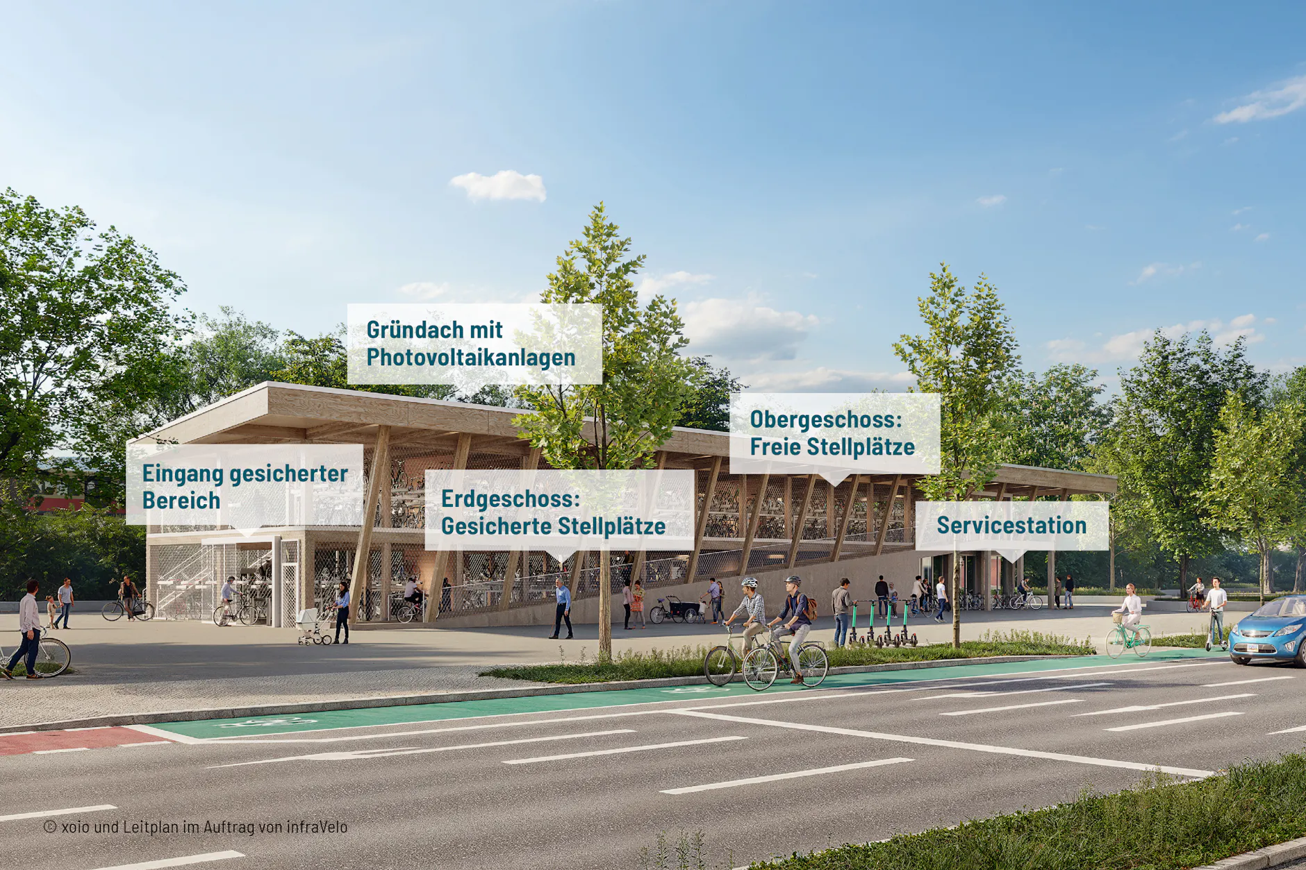 Eine Animation zeigt, wie das Fahrrad-Parkhaus in Berlin-Schöneweide aufgebaut ist.