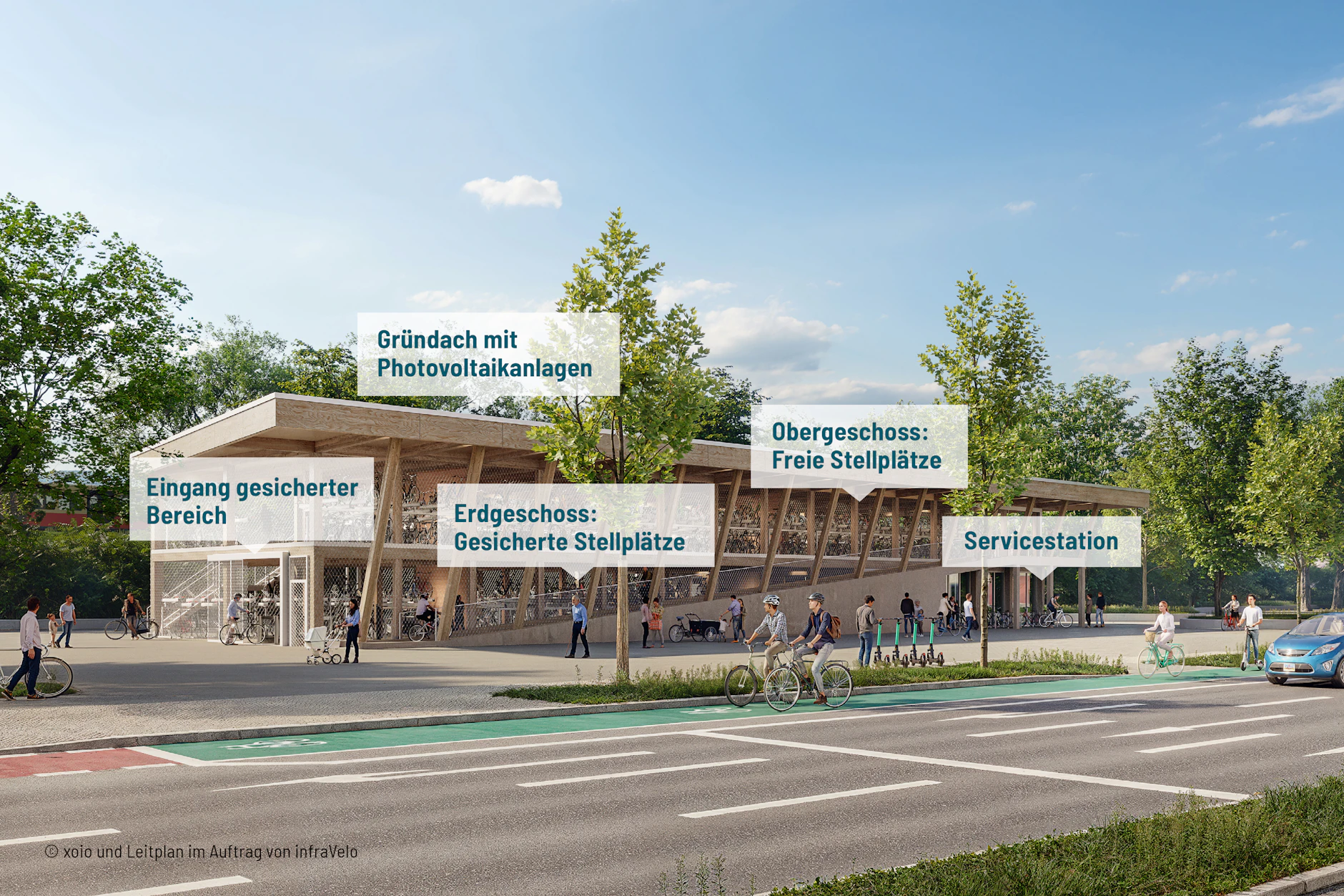 Eine Animation zeigt, wie das Fahrrad-Parkhaus in Berlin-Schöneweide aufgebaut ist.