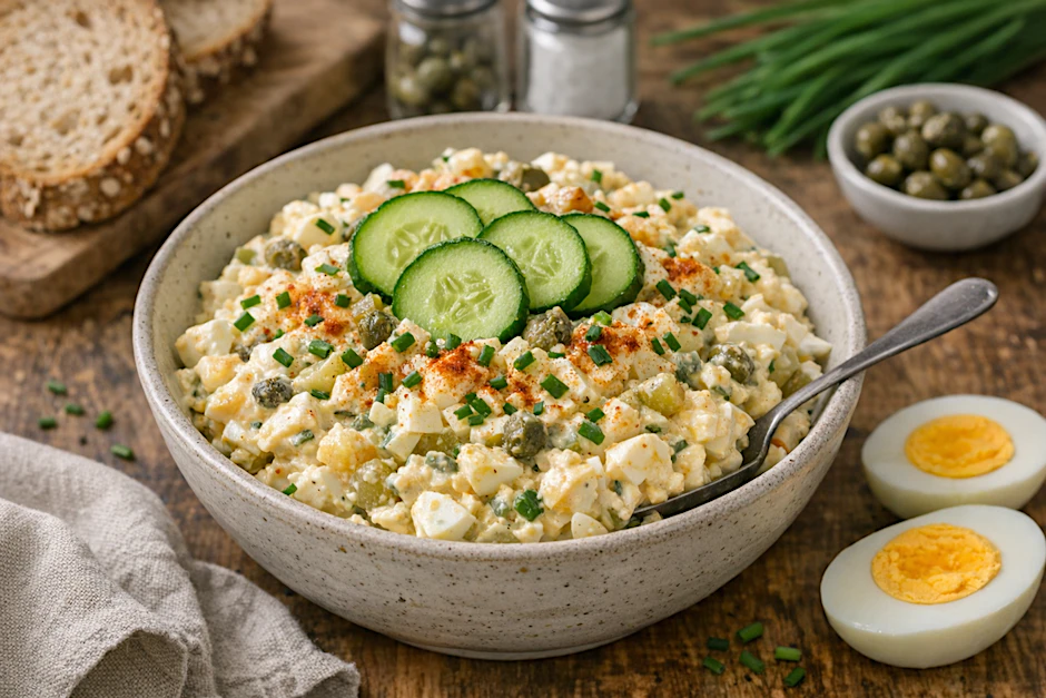 Eiersalat gehört zum Osterfest. Mit dem Rezept von DDR-Koch Kurt Drummer wird er richtig schön würzig und pikant.