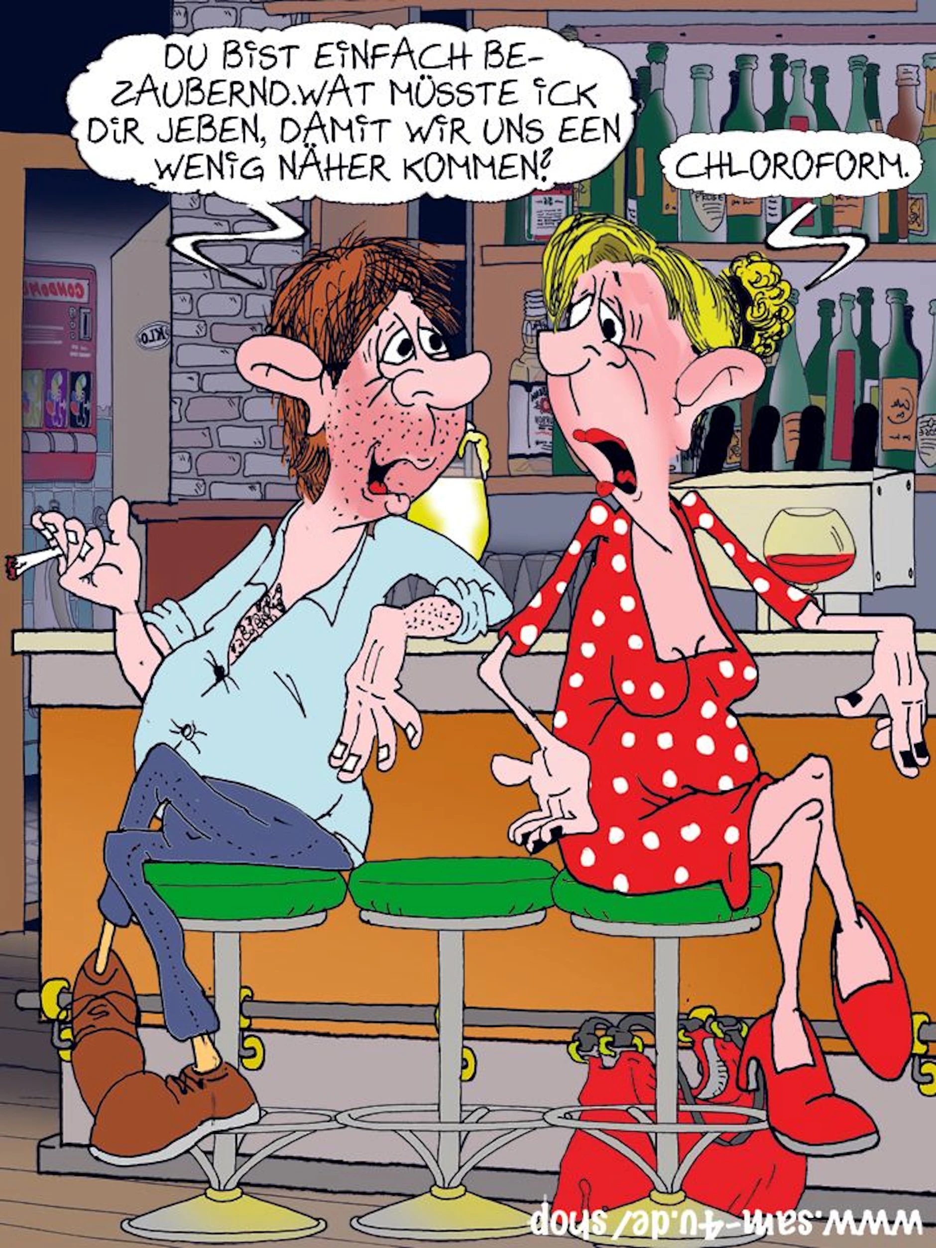 Der Cartoon des Tages kommt jeden Tag von unserem genialen Zeichner Sam Paff, der in Berlin lebt und den typischen Berliner Witz in seinen Bildern verarbeitet.