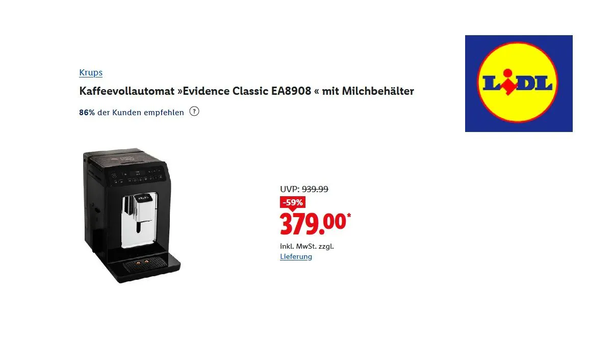 Krups Kaffeevollautomat "Evidence Classic EA8908" mit Milchbehälter