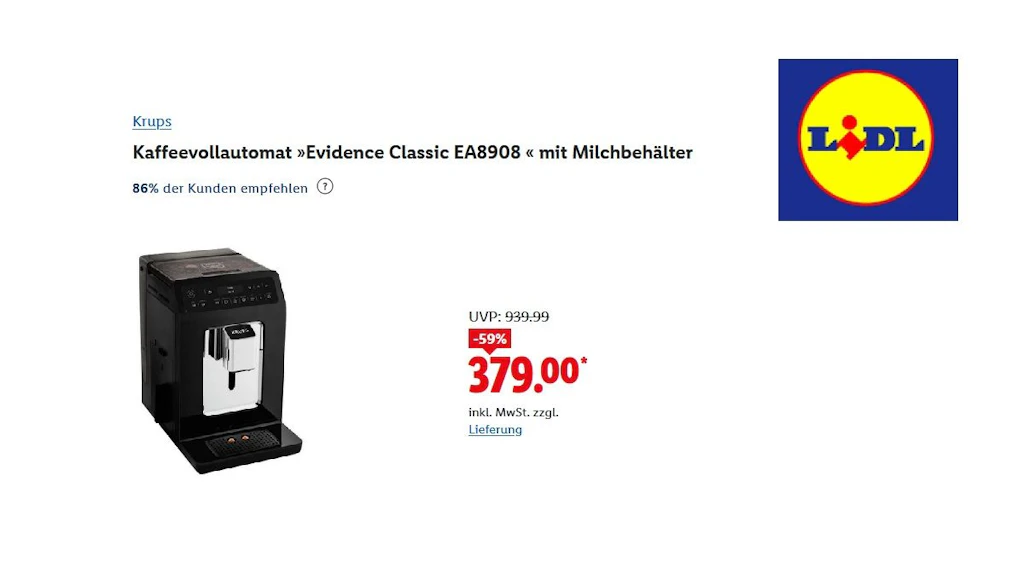 Krups Kaffeevollautomat "Evidence Classic EA8908" mit Milchbehälter