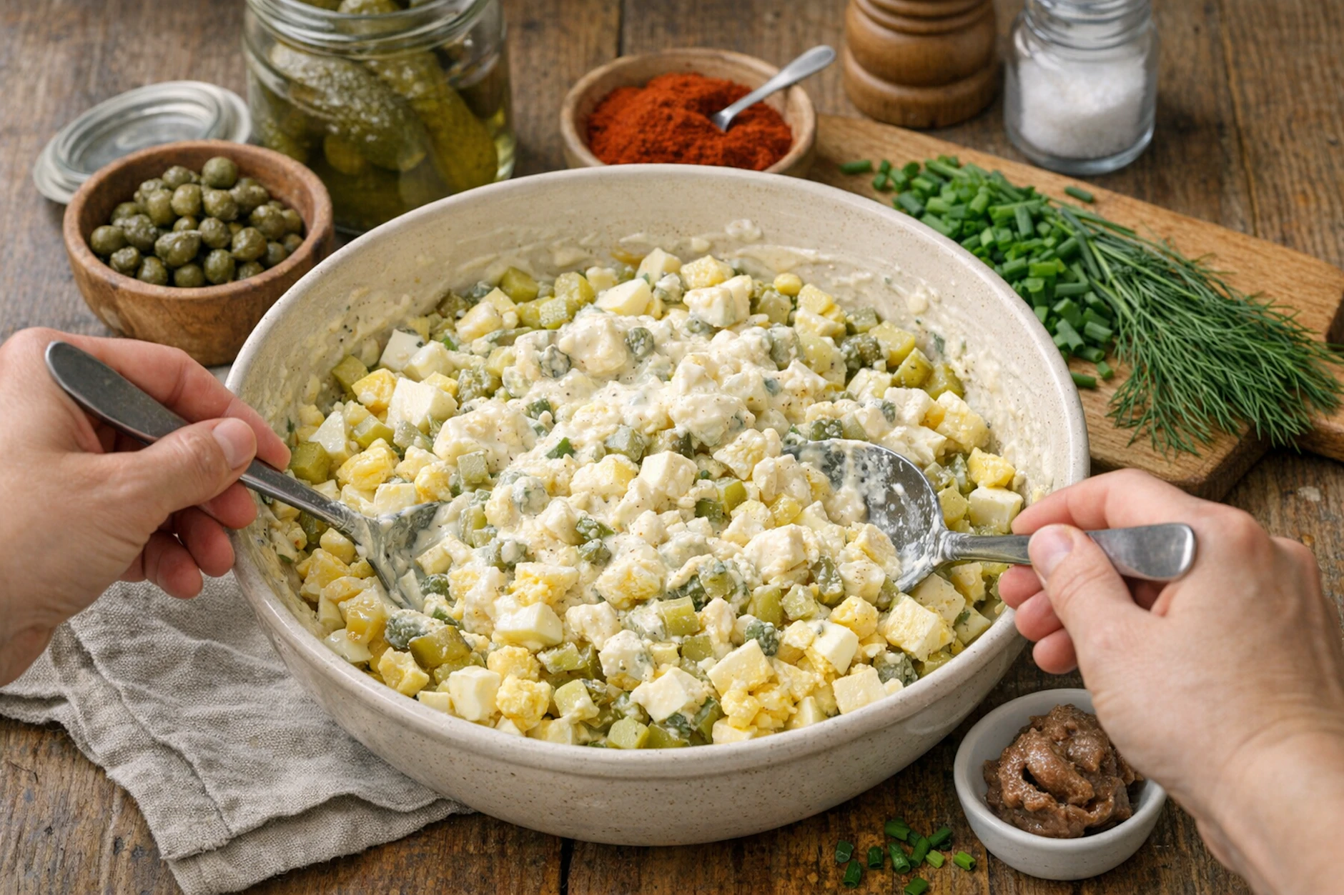 Nach der Zubereitung sollte der Eiersalat von Kurt Drummer gut durchziehen – stellen Sie ihn am besten abgedeckt in den Kühlschrank.
