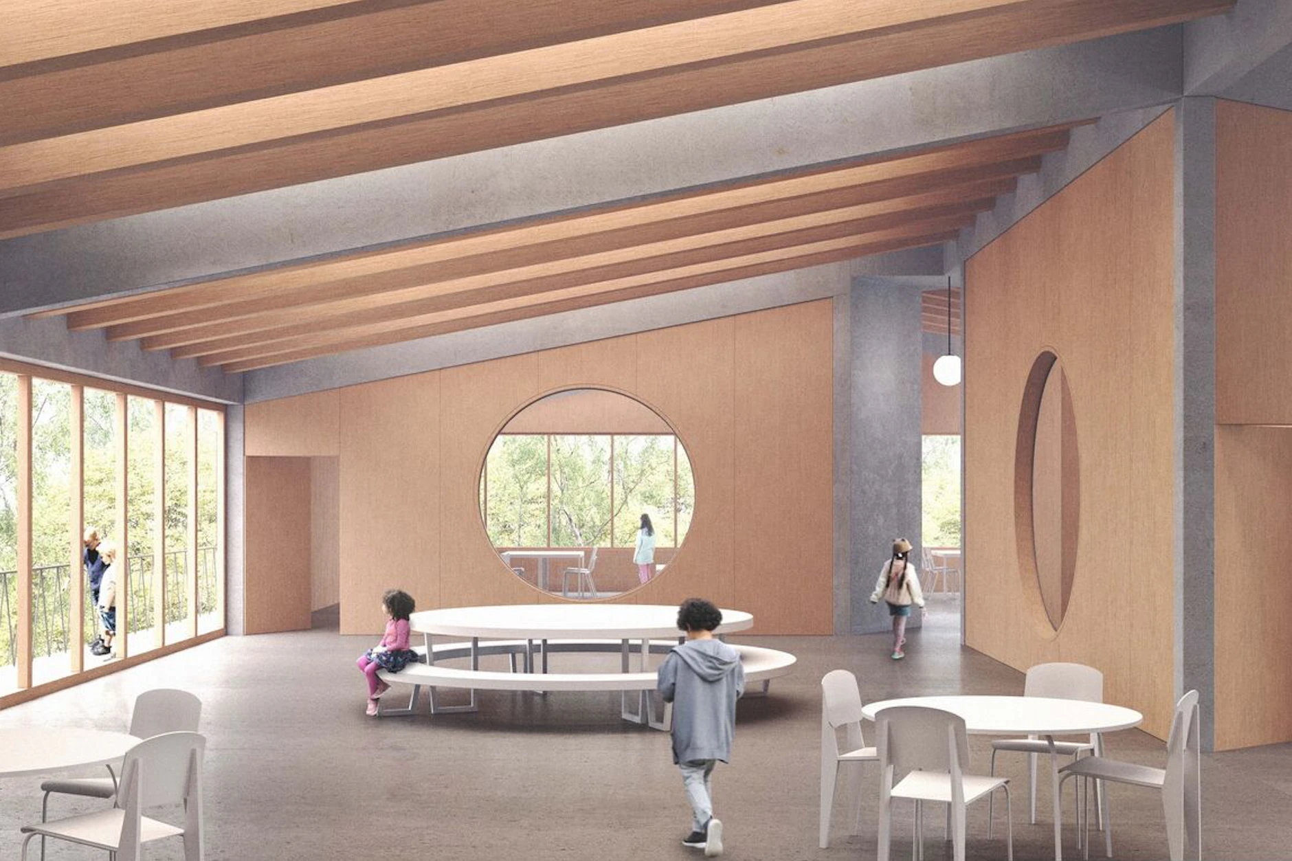 Ein Blick in das lichtdurchflutene Erdgeschoss: Die Animation der Architekten zeigt, wie es mal im Inneren aussehen wird.