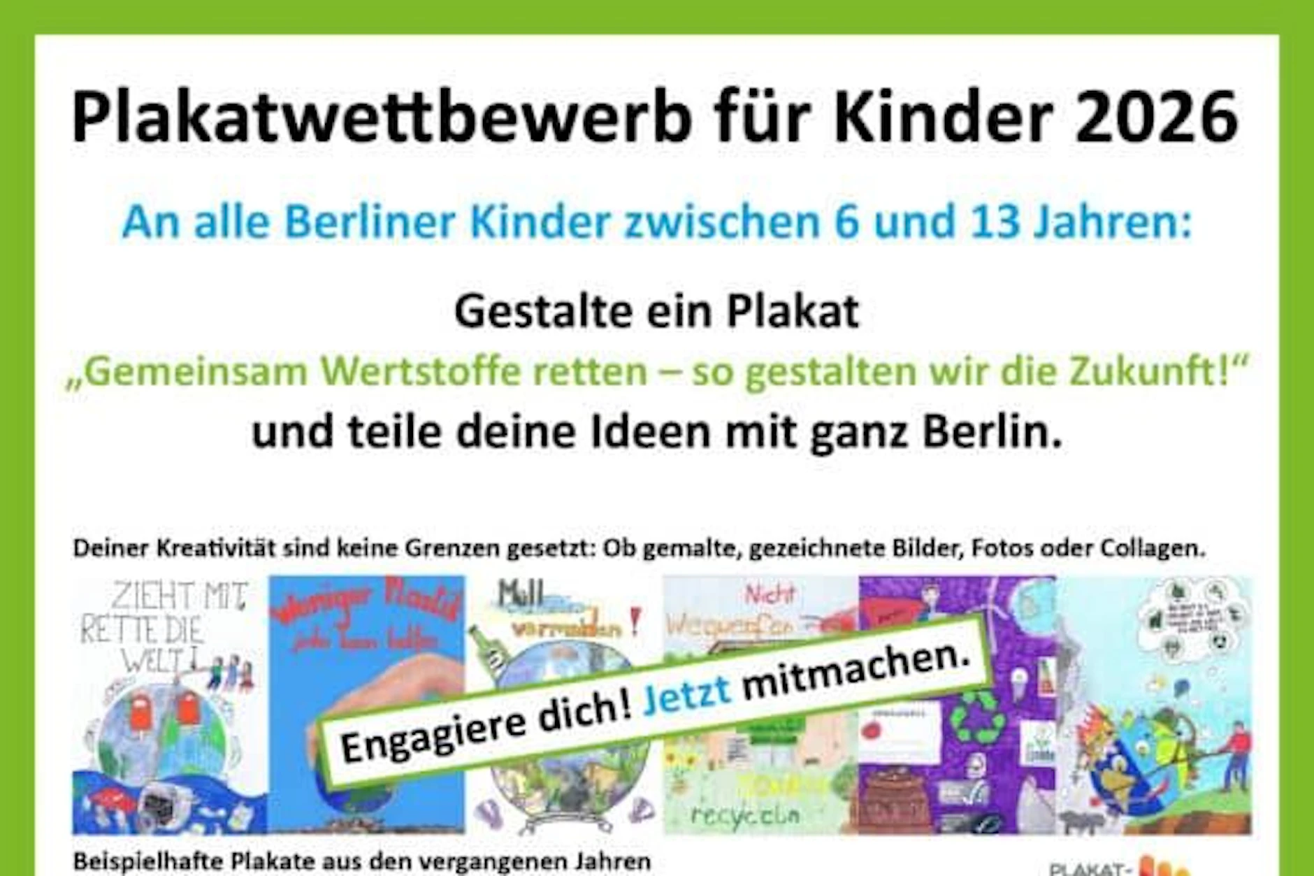 Aufruf zum Plakatwettbewerb für Kinder.