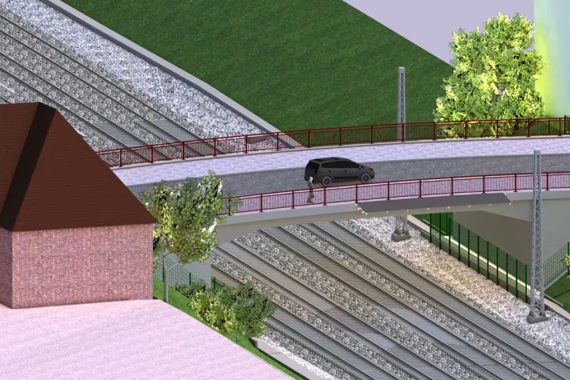 So sieht die Visualisierung des Ersatzneubaus der Dunckerbrücke aus – aus der Vogelperspektive in Richtung Südosten.