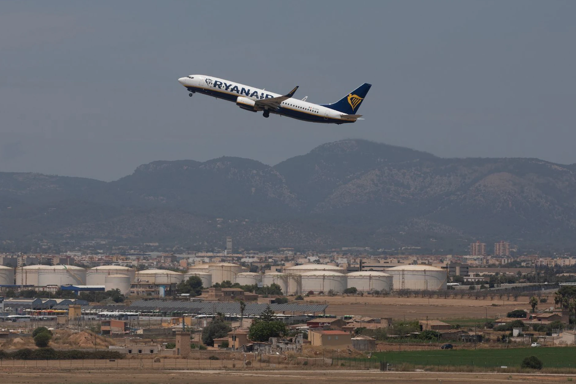 Ein Flugzeug der Fluggesellschaft Ryanair startet von dem Flughafen Palma de Mallorca.