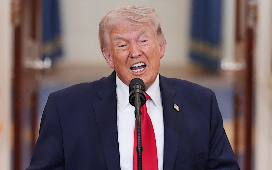 US-Präsident Donald Trump während der Fernsehansprache am 1. April 2026.