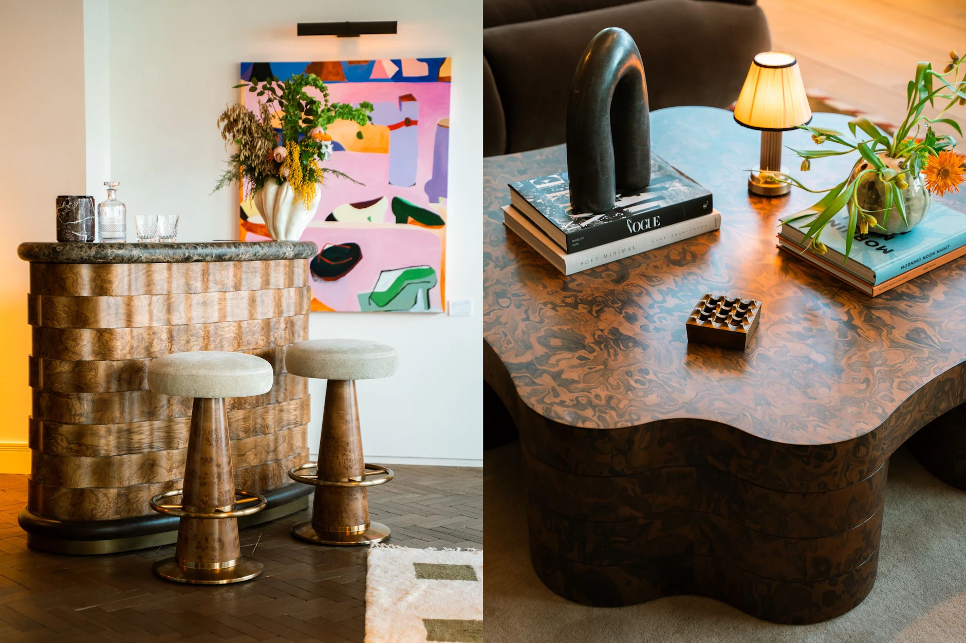 Dunkles Maserholz, skulpturale Formen: Die Designs von Soho Home bringen die Private-Members-Club-Atmosphäre direkt in Ihr Zuhause.