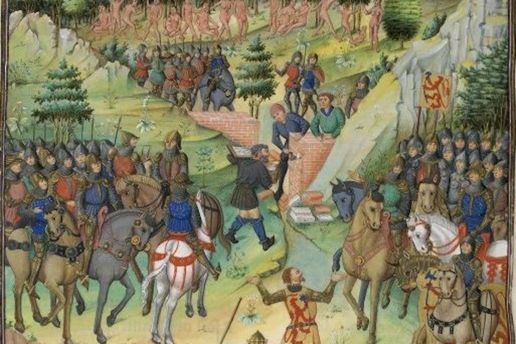 Alexanders Heer mauert das Volk Gog und Magog ein, 15. Jh., Brügge