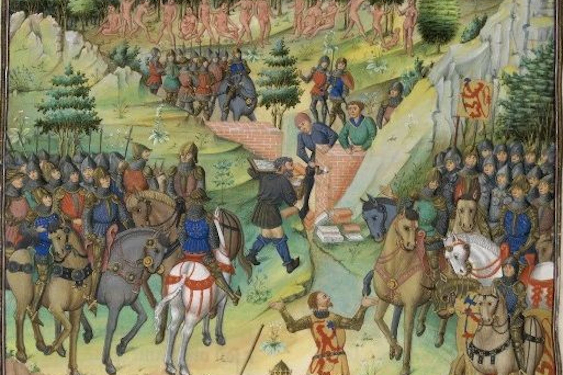 Alexanders Heer mauert das Volk Gog und Magog ein, 15. Jh., Brügge