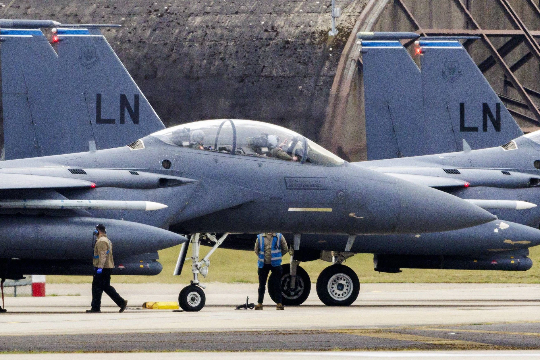 US-Kampfjets auf RAF Lakenheath: F-15E Strike Eagles, 4. April 2026.