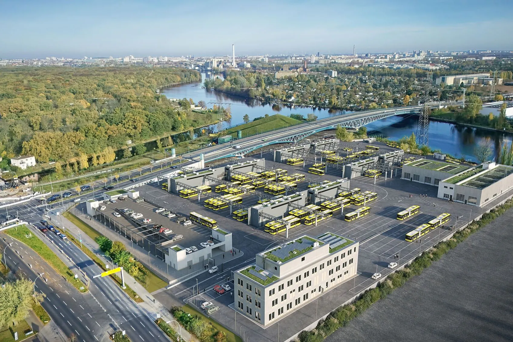 An der Minna-Todenhagen-Brücke entsteht gerade ein neuer BVG-Betriebshof für Elektrobusse.