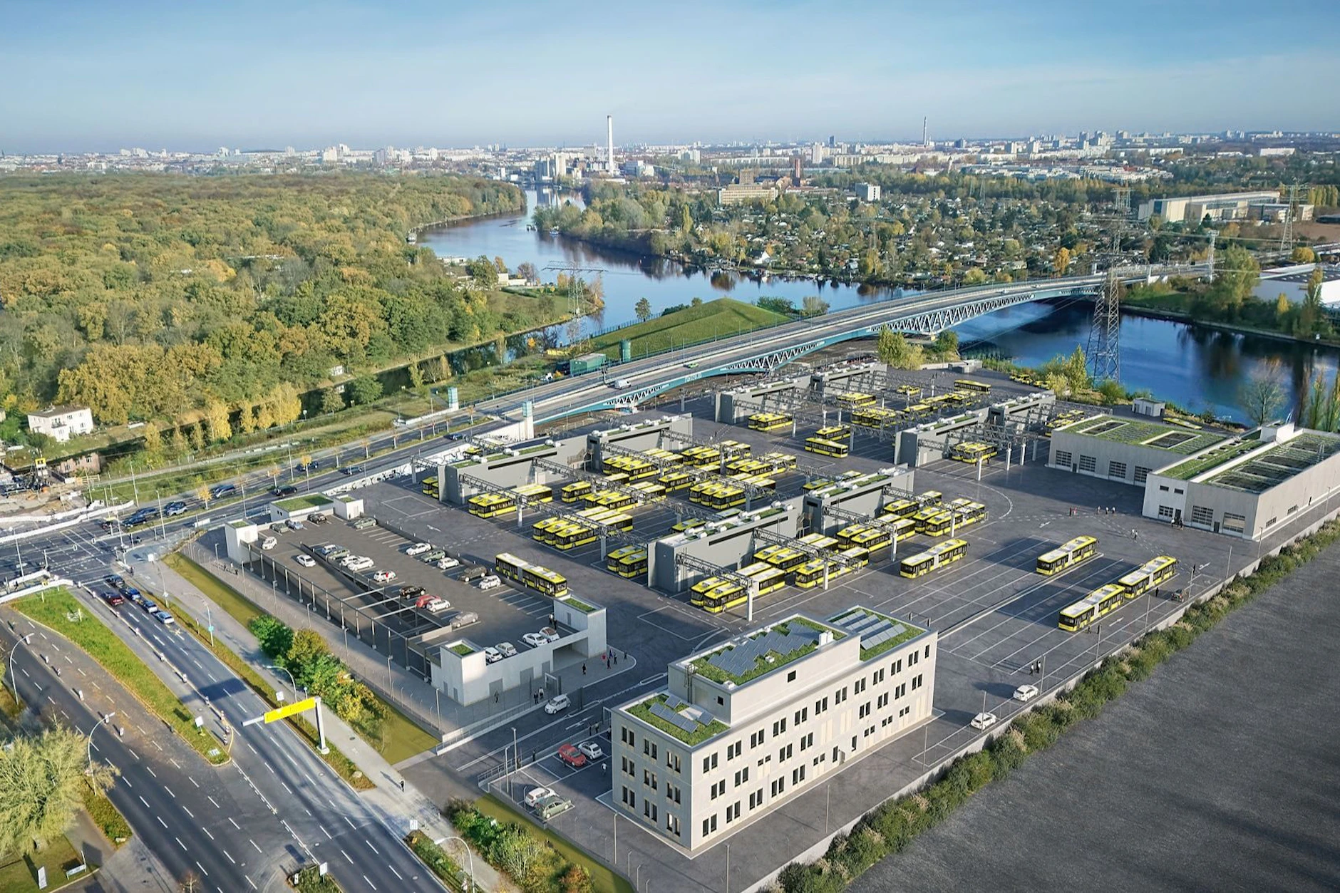 An der Minna-Todenhagen-Brücke entsteht gerade ein neuer BVG-Betriebshof für Elektrobusse.