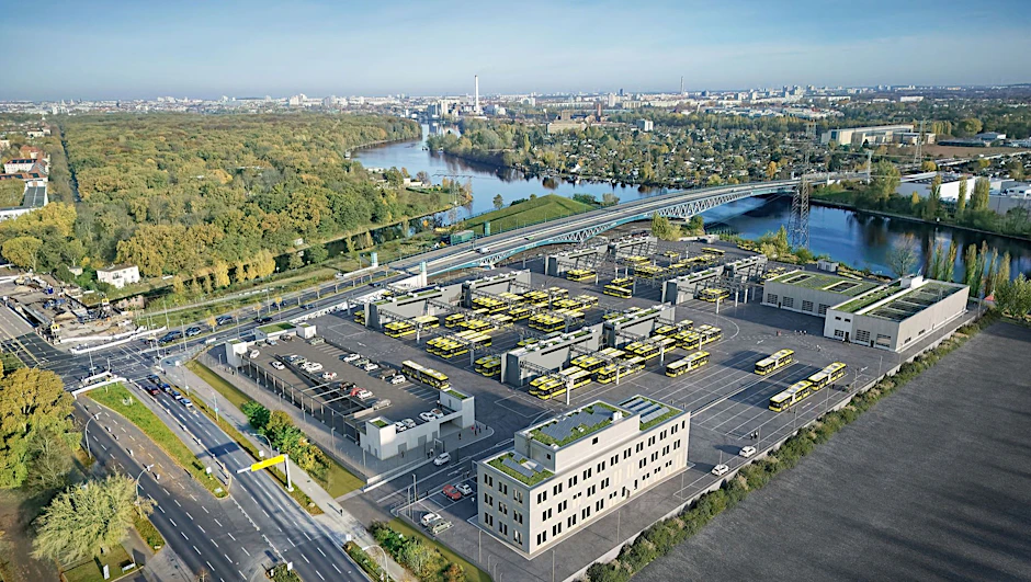 An der Minna-Todenhagen-Brücke entsteht gerade ein neuer BVG-Betriebshof für Elektrobusse.
