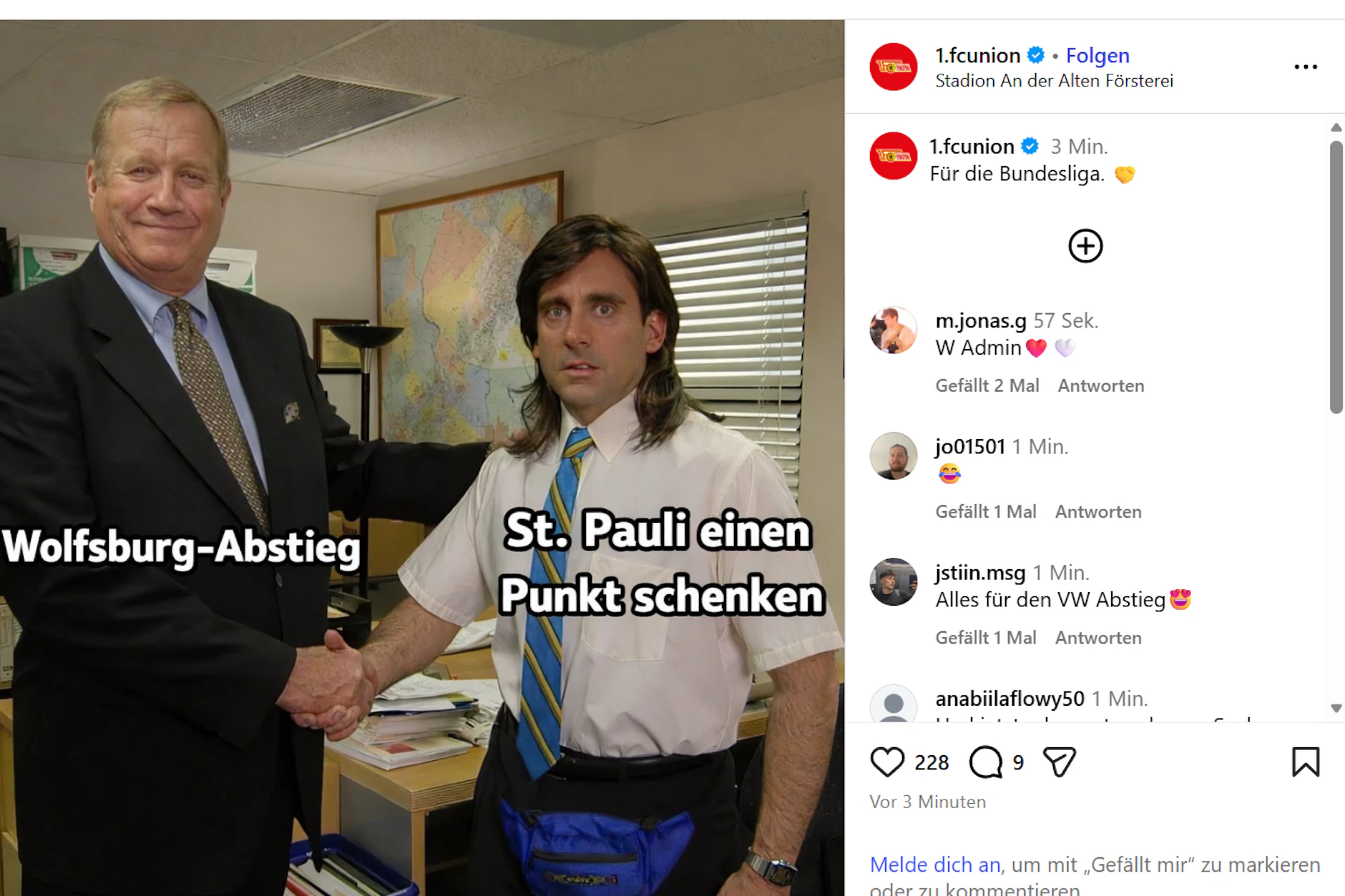 Der 1. FC Union Berlin hat den Beitrag mittlerweile gelöscht. Dieser Screenshot zeigt den ursprünglichen eisernen Post auf Instagram.