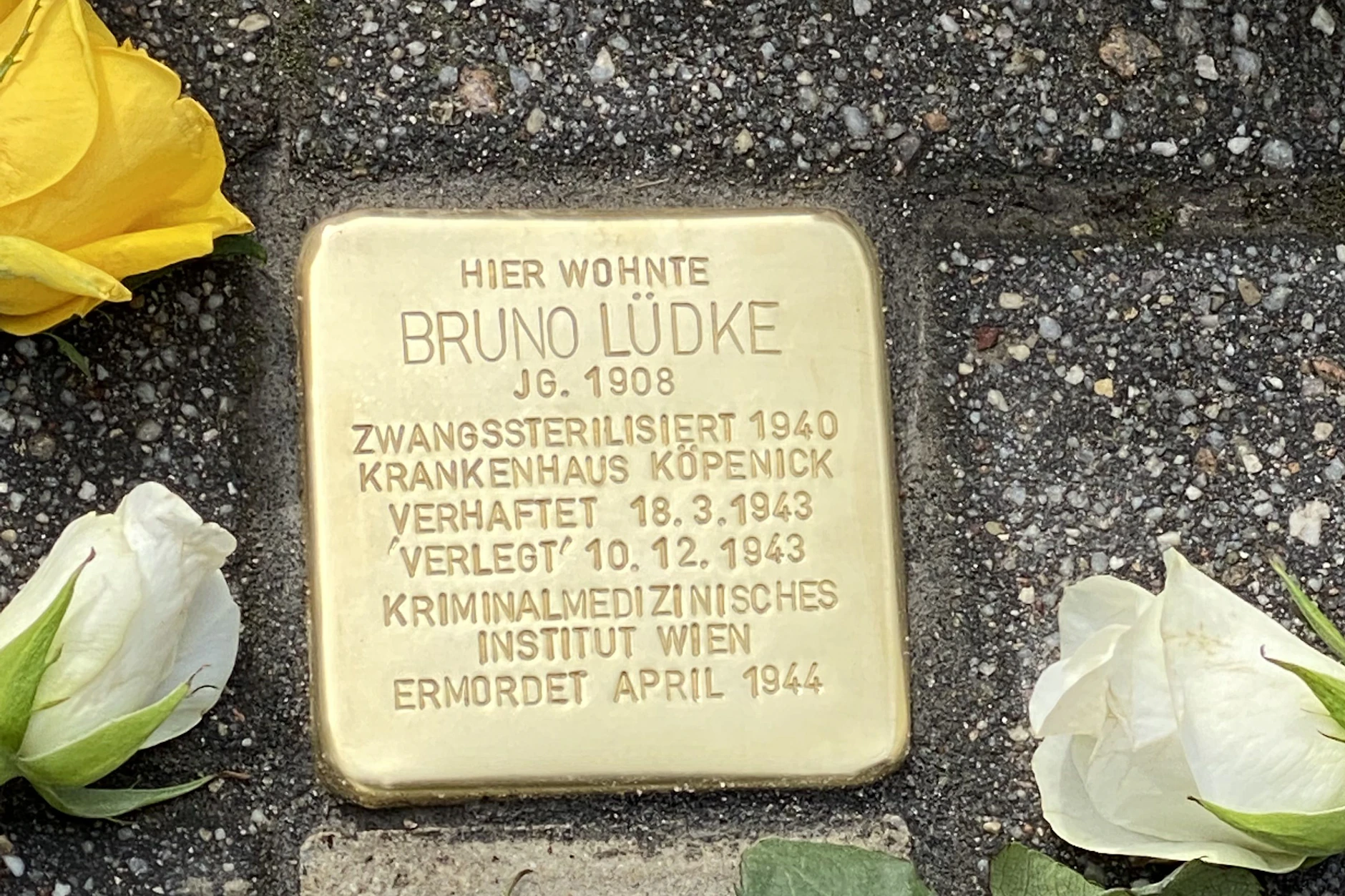 Alles, was von Mario Adorf und Bruno Lüdke bleibt in Köpenick: ein Stolperstein