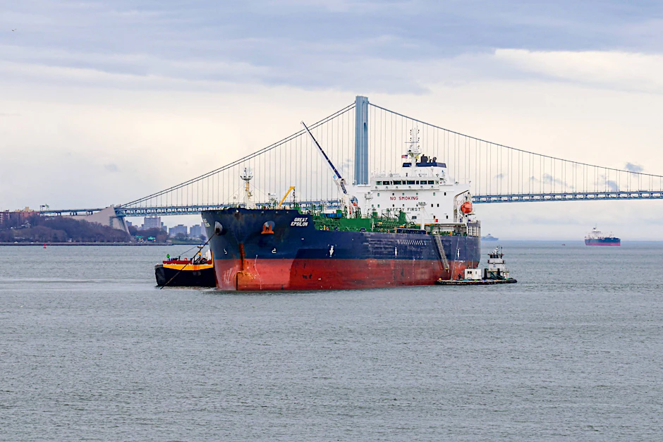 Tanker fahren in den Hafen von New York ein.