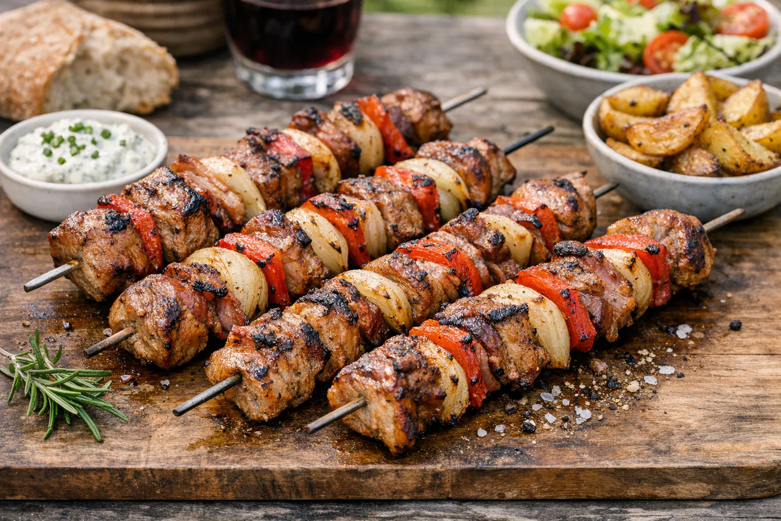 Leckere Räuberspieße mit Paprika, Zwiebel und Schnitzelfleisch: Probieren Sie das Rezept mal beim nächsten Grillabend aus!