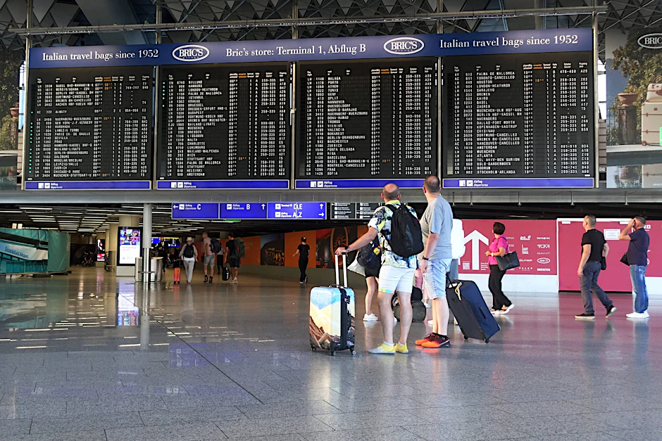Reisende in der Abflughalle am Frankfurter Flughafen: Unsichere Flugrouten und steigende Preise verändern die Urlaubsplanung vieler Deutscher.