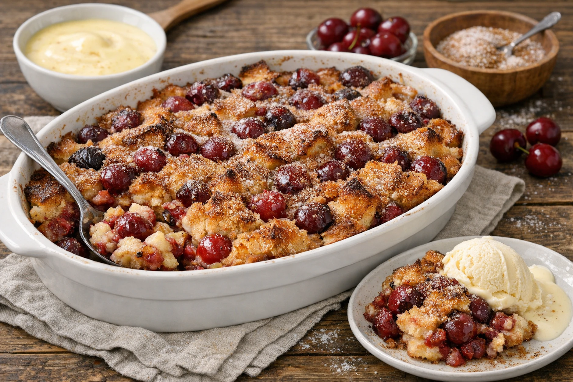 Ruhlaer Tüschel ist ein süßer Auflauf von Kurt Drummer. Er ist einfach zubereitet und bietet sich auch am Sonntag als Leckerei zum Kaffeetrinken an.